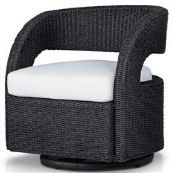 Alexander Coastal Off White Upholstered Black Wicker Outdoor Swivel Arm Chair|
