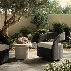 Alexander Coastal Off White Upholstered Black Wicker Outdoor Swivel Arm Chair|