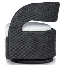 Alexander Coastal Off White Upholstered Black Wicker Outdoor Swivel Arm Chair|