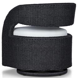 Alexander Coastal Off White Upholstered Black Wicker Outdoor Swivel Arm Chair|