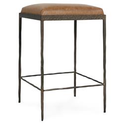Geraldine Industrial Loft Tan Upholstered Leather Bronze Iron Counter Stool|
