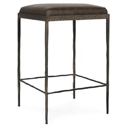 Geraldine Industrial Loft Brown Upholstered Leather Bronze Iron Counter Stool|