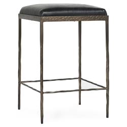 Geraldine Industrial Loft Black Upholstered Leather Bronze Iron Counter Stool|