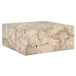 Valerie Coastal Beach Bleached Teak Square Block Coffee Table|