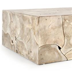 Valerie Coastal Beach Bleached Teak Square Block Coffee Table|