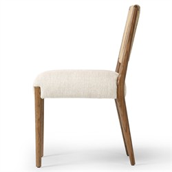 Ronan Coastal Beige Upholstered Seat Woven Rush Brown Oak Wood Dining Side Chair|