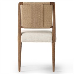 Ronan Coastal Beige Upholstered Seat Woven Rush Brown Oak Wood Dining Side Chair|