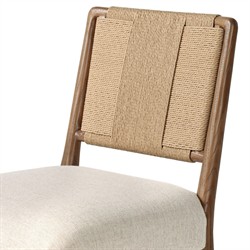 Ronan Coastal Beige Upholstered Seat Woven Rush Brown Oak Wood Dining Side Chair|