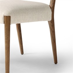 Ronan Coastal Beige Upholstered Seat Woven Rush Brown Oak Wood Dining Side Chair|
