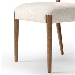 Ronan Coastal Beige Upholstered Seat Woven Rush Brown Oak Wood Dining Side Chair|