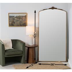 Ambrose French Country Antique Gold Metal Ornate Floor Mirror|