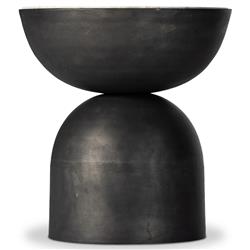 Malia Industrial Loft Beige Marble Top Aluminum Round Side End Table|