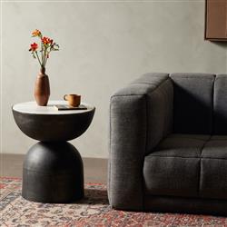 Malia Industrial Loft Beige Marble Top Aluminum Round Side End Table|