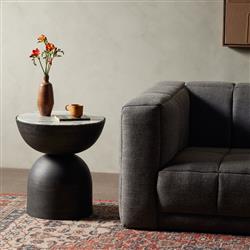 Malia Industrial Loft River Grey Marble Top Aluminum Round End Table|