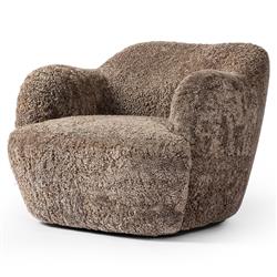 Justine Modern Classic Taupe Shearling Swivel Barrel Chair|