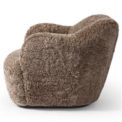 Justine Modern Classic Taupe Shearling Swivel Barrel Chair|