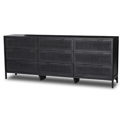 Rhian Coastal Black Mango Wood Woven Cane 9 Drawer Dresser|