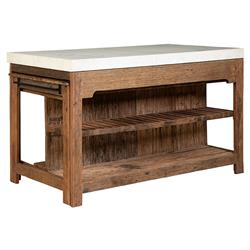 Sienna Rustic Lodge White Marble Reclaimed Wood Extendable Kitchen Island - 61"W|
