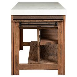 Sienna Rustic Lodge White Marble Reclaimed Wood Extendable Kitchen Island - 61"W|