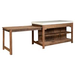 Sienna Rustic Lodge White Marble Reclaimed Wood Extendable Kitchen Island - 61"W|