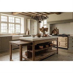 Sienna Rustic Lodge White Marble Reclaimed Wood Extendable Kitchen Island - 61"W|
