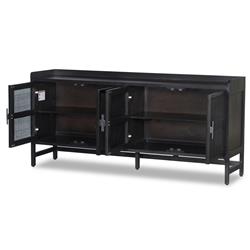 Corazon Global Bazaar Woven Black Cane Black Wash Mango Wood Sideboard|