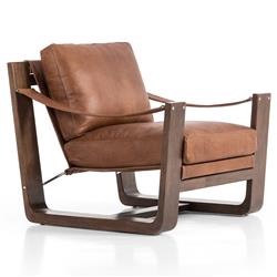 Myrtle Rustic Lodge Modern Brown Upholstered Leather Sling Occasional Arm Chair|