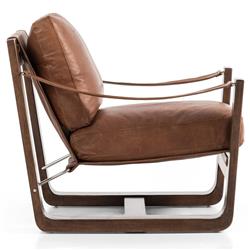 Myrtle Rustic Lodge Modern Brown Upholstered Leather Sling Occasional Arm Chair|