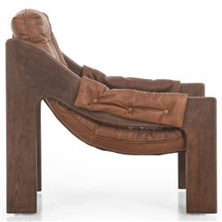 Hadley Rustic Brown Leather Wood Tufted Occasional Arm Chair|