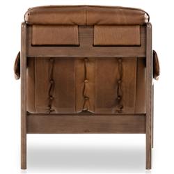 Hadley Rustic Brown Leather Wood Tufted Occasional Arm Chair|