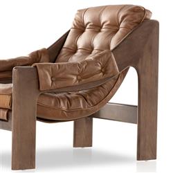 Hadley Rustic Brown Leather Wood Tufted Occasional Arm Chair|