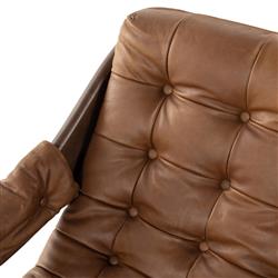 Hadley Rustic Brown Leather Wood Tufted Occasional Arm Chair|