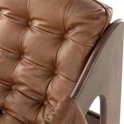 Hadley Rustic Brown Leather Wood Tufted Occasional Arm Chair|