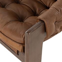 Hadley Rustic Brown Leather Wood Tufted Occasional Arm Chair|