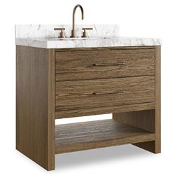 Allissa Modern Classic Carrara Marble Natural Oak Vanity Sink - 36"|