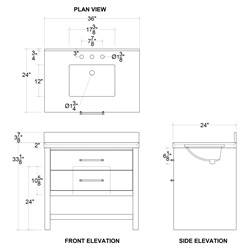 Allissa Modern Classic Carrara Marble Natural Oak Vanity Sink - 36"|