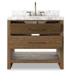 Allissa Modern Classic Carrara Marble Natural Oak Vanity Sink - 36"|