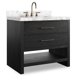 Allissa Modern Classic Carrara Marble Black Oak Vanity Sink - 36"|