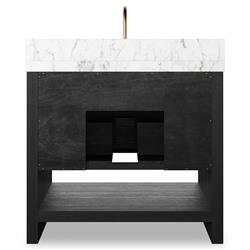 Allissa Modern Classic Carrara Marble Black Oak Vanity Sink - 36"|