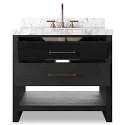 Allissa Modern Classic Carrara Marble Black Oak Vanity Sink - 36"|