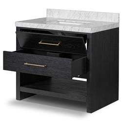 Allissa Modern Classic Carrara Marble Black Oak Vanity Sink - 36"|