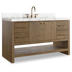 Allissa Modern Classic Carrara Marble Natural Oak Wide Vanity Sink - 55"|