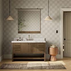 Allissa Modern Classic Carrara Marble Natural Oak Wide Vanity Sink - 55"|