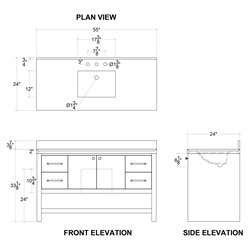 Allissa Modern Classic Carrara Marble Natural Oak Wide Vanity Sink - 55"|