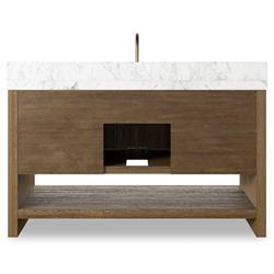 Allissa Modern Classic Carrara Marble Natural Oak Wide Vanity Sink - 55"|