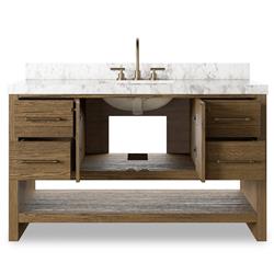 Allissa Modern Classic Carrara Marble Natural Oak Wide Vanity Sink - 55"|