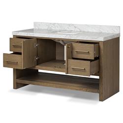 Allissa Modern Classic Carrara Marble Natural Oak Wide Vanity Sink - 55"|