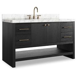 Allissa Modern Classic Carrara Marble Black Oak Wide Vanity Sink - 55"|