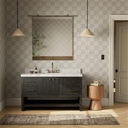 Allissa Modern Classic Carrara Marble Black Oak Wide Vanity Sink - 55"|