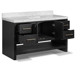 Allissa Modern Classic Carrara Marble Black Oak Wide Vanity Sink - 55"|